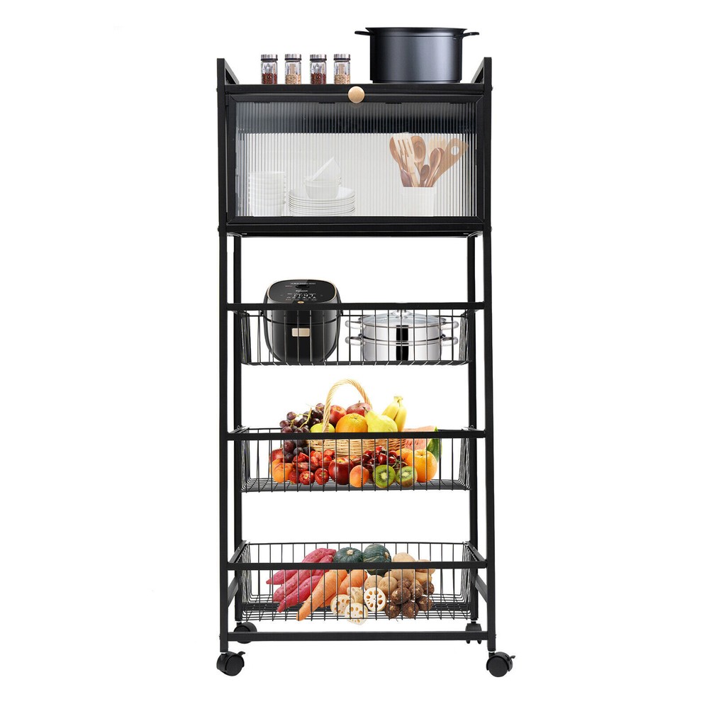 5-Tier Microwave Rack Bread Storage Kitchen Organizer Shelf W/ Brakeable Casters