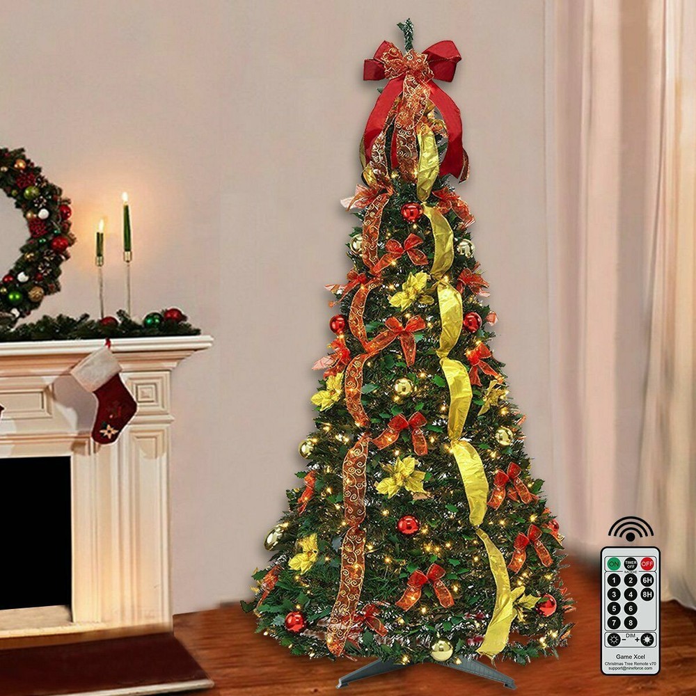6FT Durable Artificial Christmas Tree Pre Lit Pre Decorated Remote Control