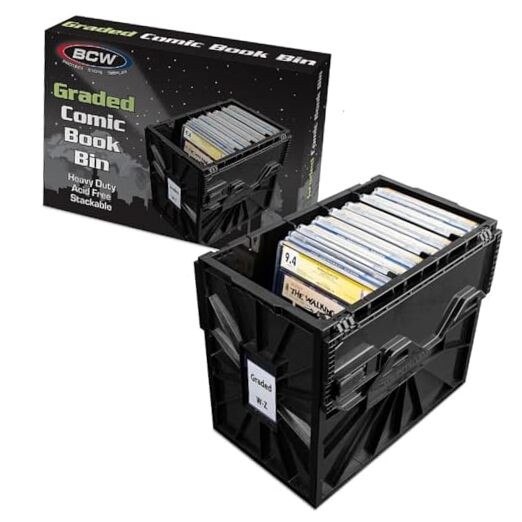 Graded Comic Book Bin with Partition – Black (1 Pack) | Holds 30 Graded Single