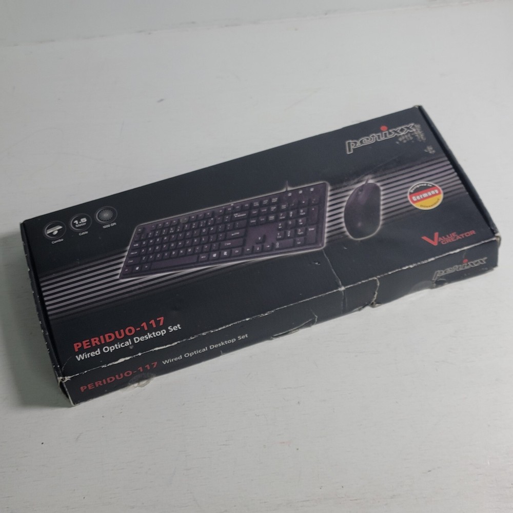Perixx Periduo-117 Wired Optical Desktop Keyboard & Mouse Set 1000dpi USB NOB
