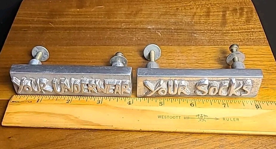 Vtg. Handle Drawer Pull Nickel 4", Your Underware, Socks Set Of 2