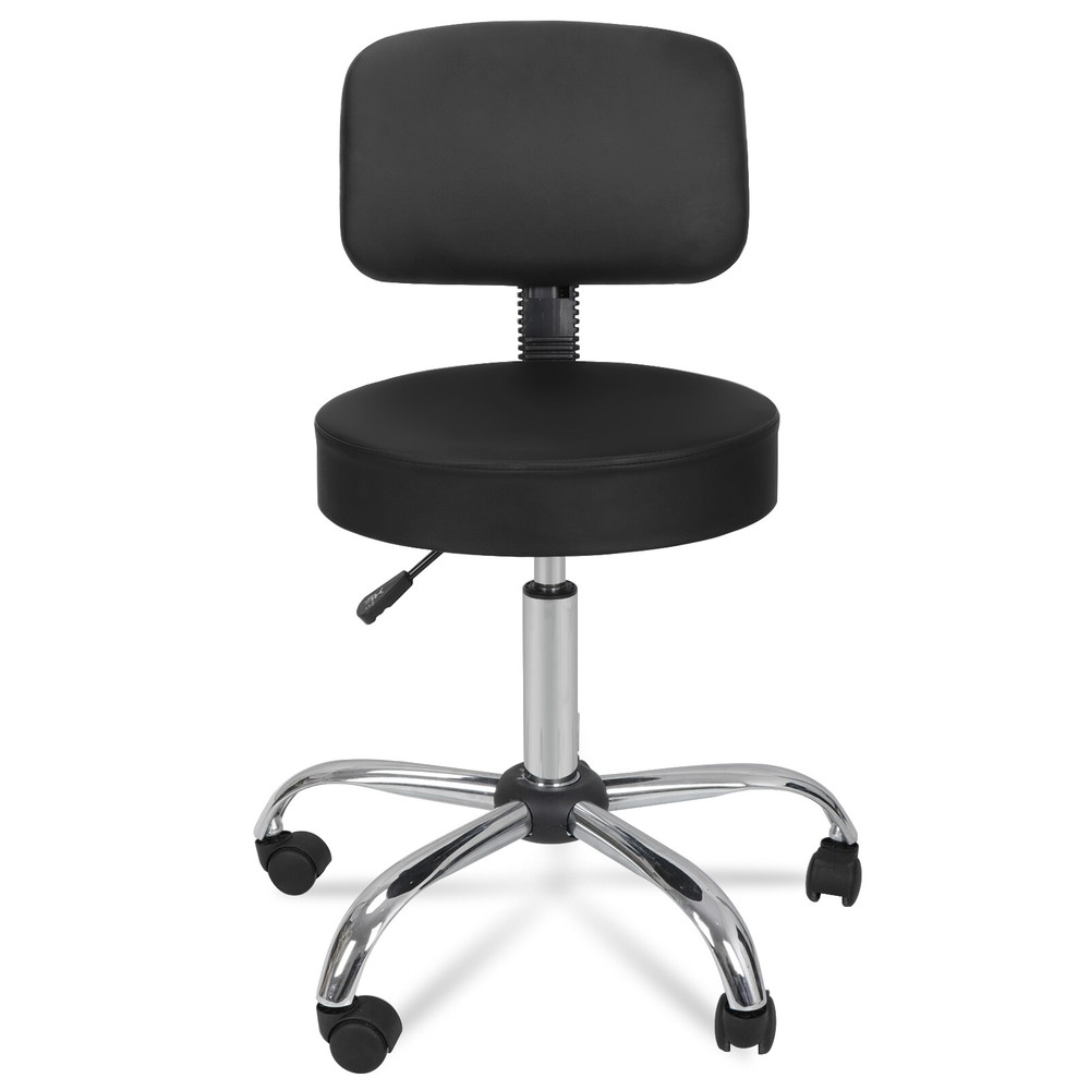 Rolling Adjustable Spa Salon Stool with Backrest Pneumatic Black