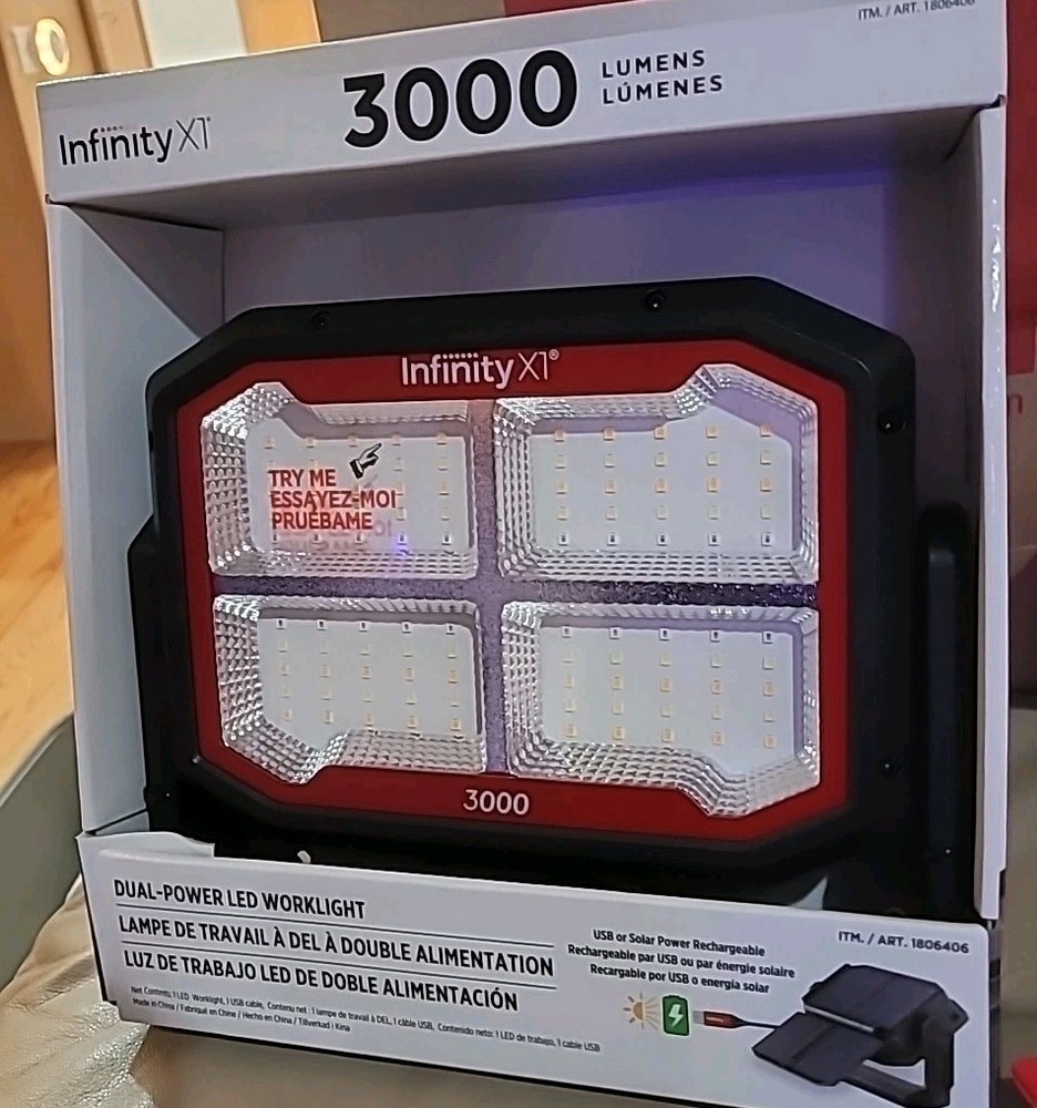 Infinity Dual-Powered LED Worklight - 3000 Lumens, USB & Solar Rechargeable