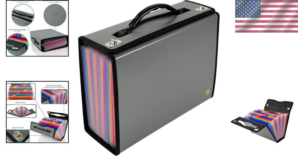 Olive Grey Document Organizer with 24 Pockets