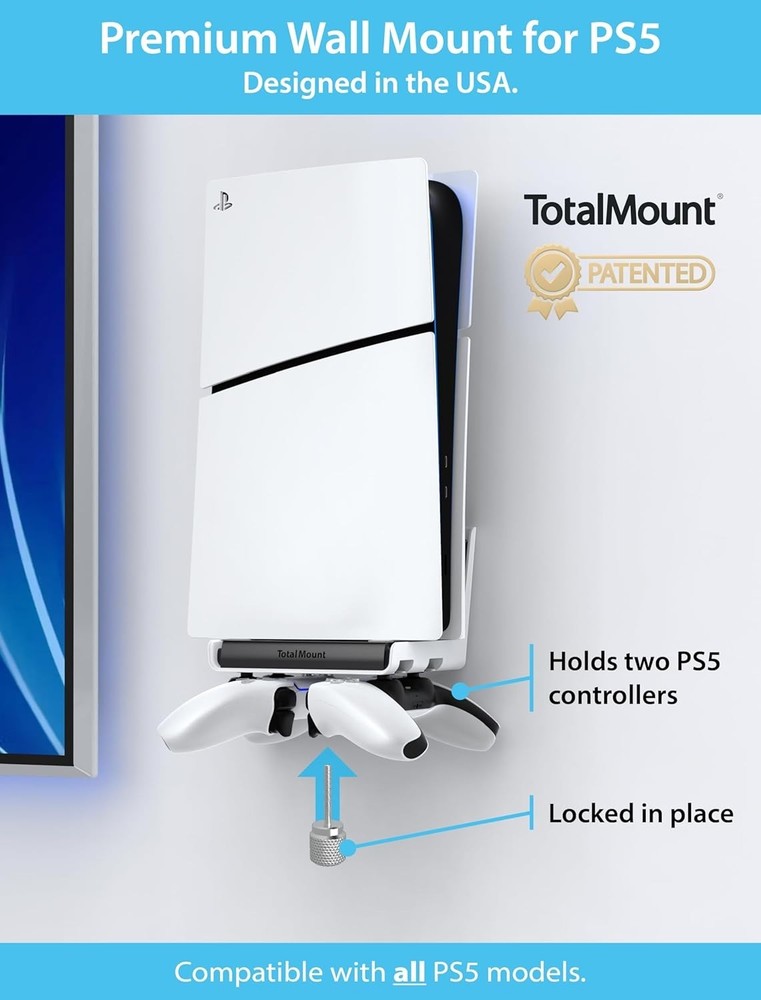 Wall Mount for All PS5 Models, Holds 2 Controllers