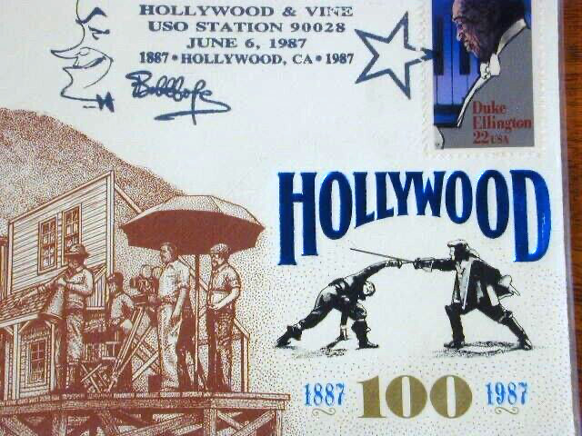 HOLLYWOOD 100 YEAR COMMORATIVE STAMPED MAILING ENVELOPE 1987 BOB HOPE CHARACTER