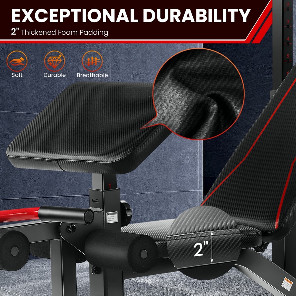 900lbs Olympic Weight Bench Set Adjustable Workout Bench with Barbell Rack Home✨