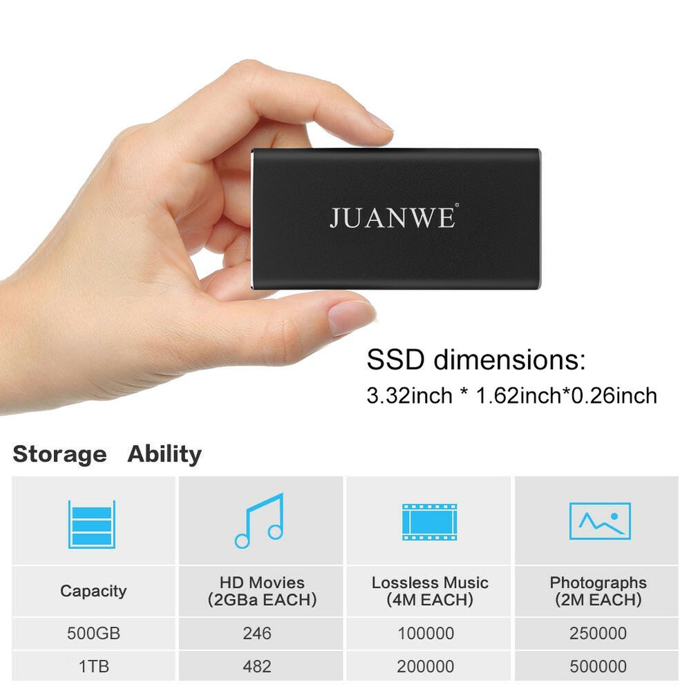 120/250/500G External SSD Hard Drive SSD Type C/Type A Solid State Flash Drive