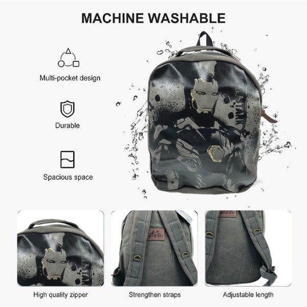 Marvel Iron Man Canvas Backpack Legend Range –Metallic tone grey & Black