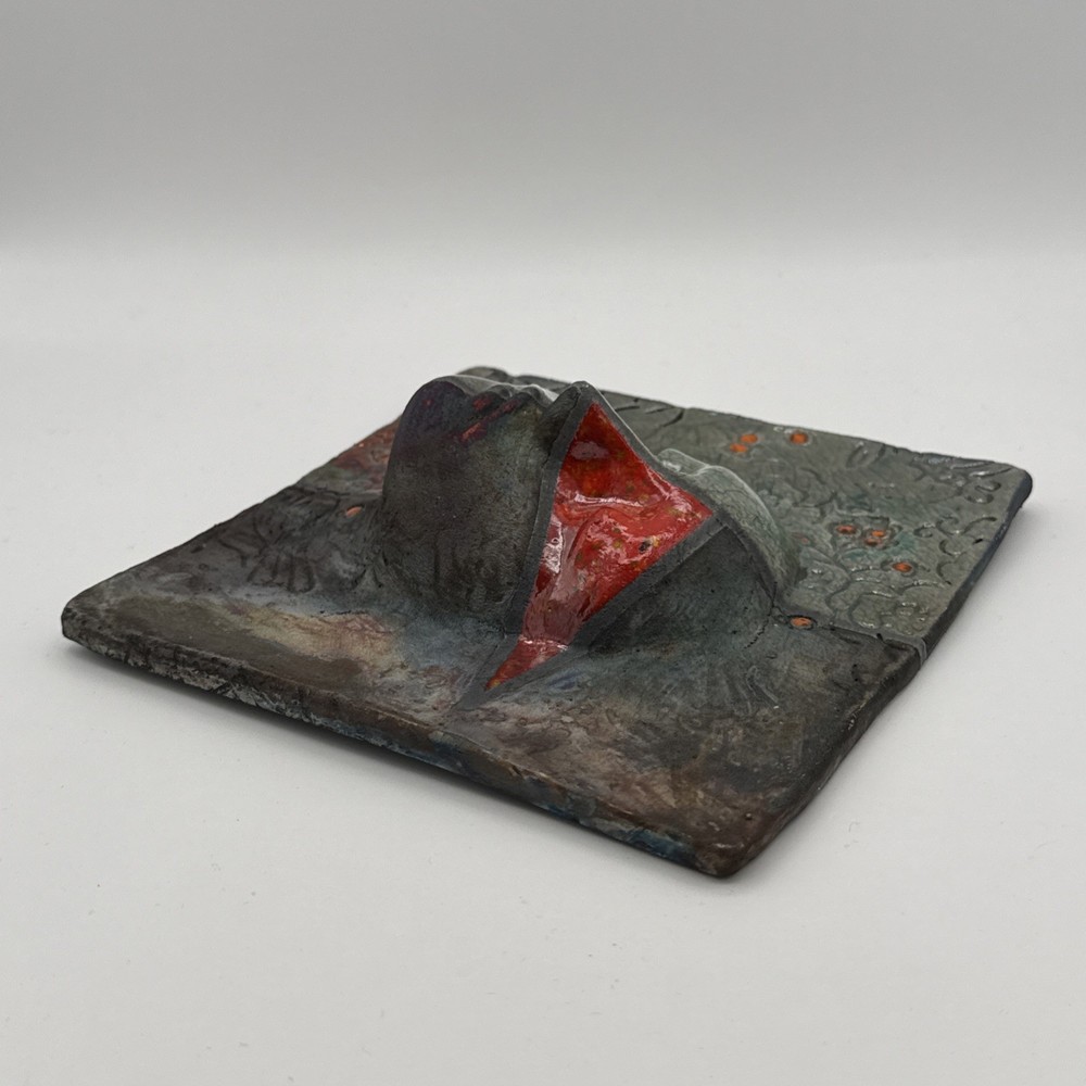 Sergio Naduville Studio Pottery Ceramic Mask Face Tile 7”x7” Signed & Dated 2002