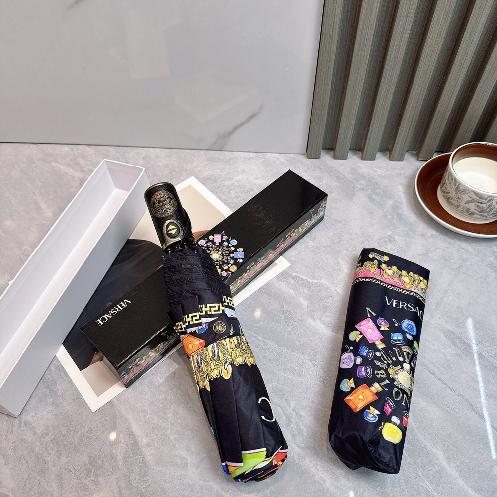 Versace Black Perfume Pattern Umbrella Automatic 3-Fold Sun Rain Parasol