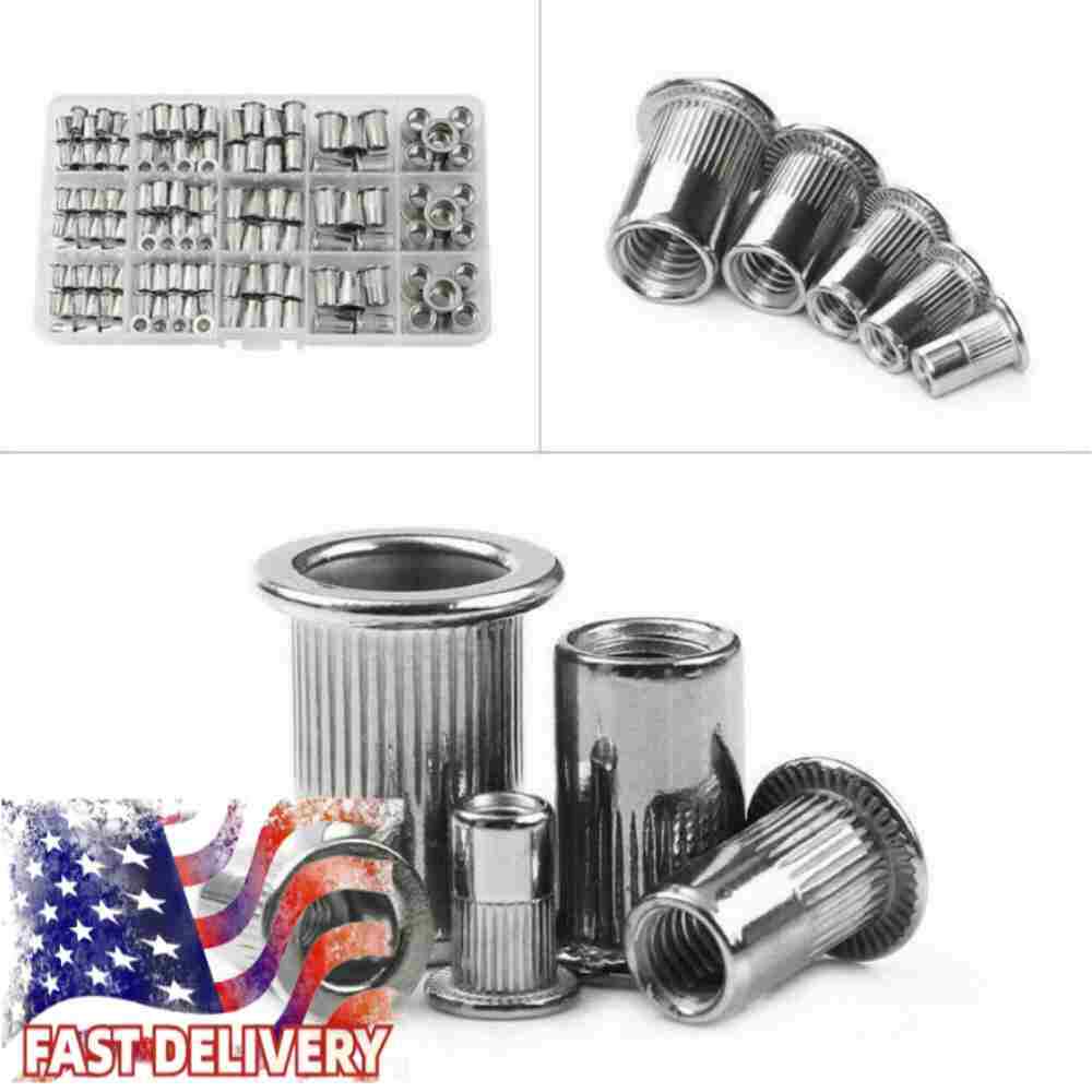 M3-M8 Aluminum Rivet Flat Head Threaded Set Rivet Nuts Blind Nutsert Kit 150PCS