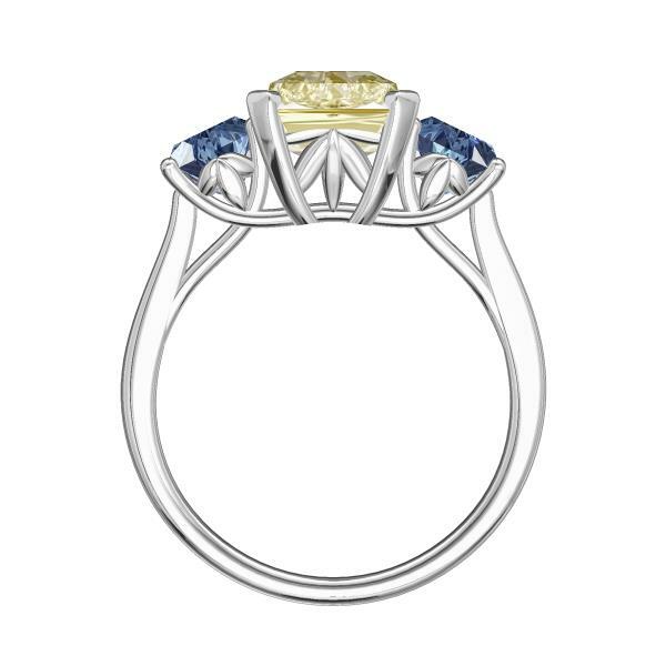 Emerald Cut & Oval Three Stone Ring 14k Solid Gold