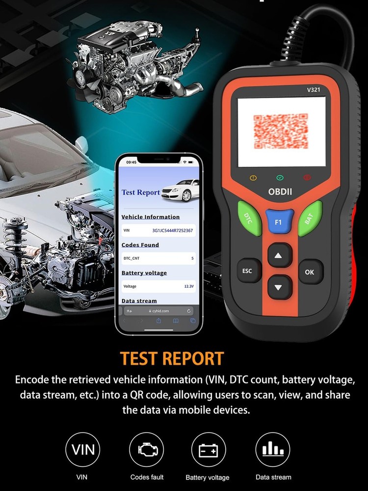 OBD2 Scanner - Car Code Reader Diagnostic Tool for Check Engine Light, Fault ...
