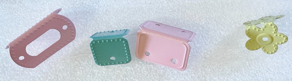 48 Unique FOLDING Brad Shapes-3 Diff Colors ,4 Diff Shapes. 36 Brads+ Storage -