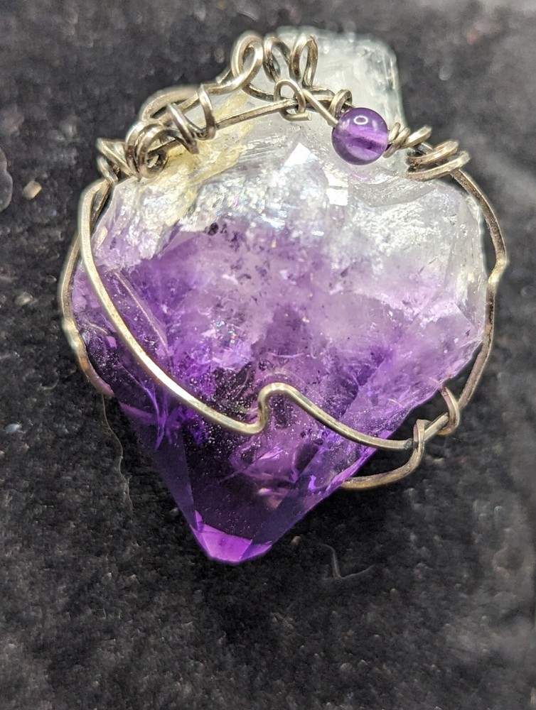 Natural/Raw Wire Wrapped Amethyst Crystal Pin
