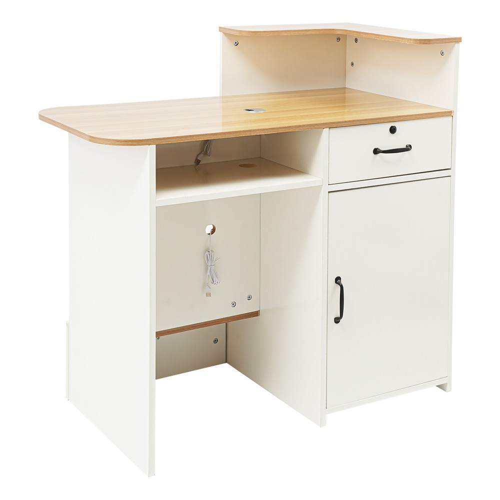 Modern Reception Desk with LED Lights, Office Front Counter & Storage