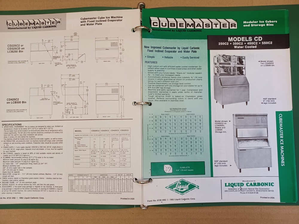 1979 Cubemaster by Liquid Carbonic : Equipment Specifications Catalog, PriceList