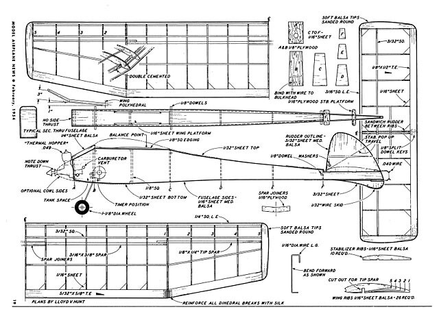 Apache Free Flight .049 34" Wingspan RC Model Airplane Printed Plans & Templates