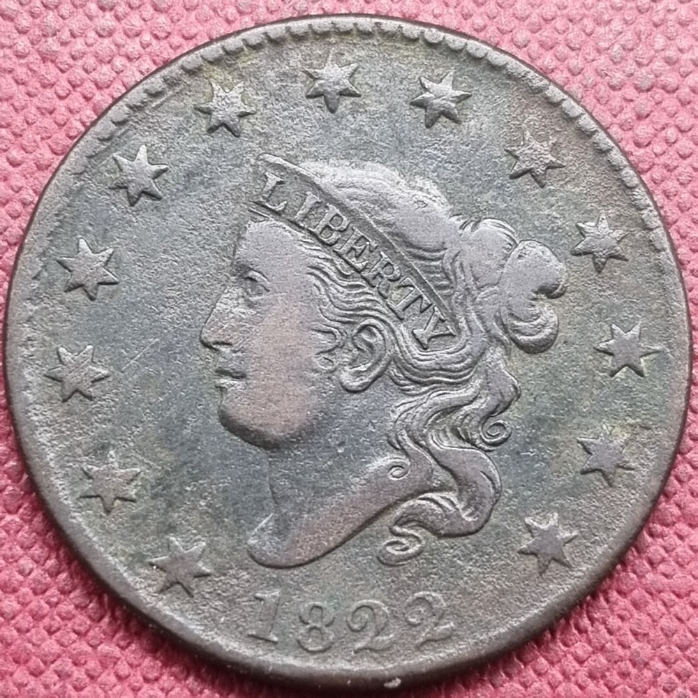 1822 Coronet Head Large Cent 1c Better Grade VF Details #84307