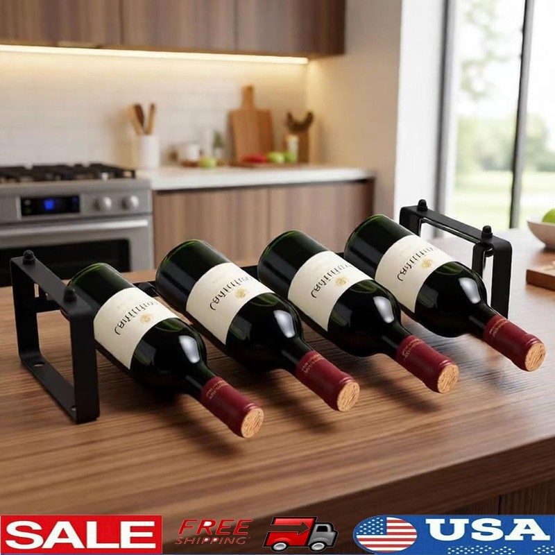 Compact Wine Rack 4 Bottles Small Space Stackable Metal Organizer Durable Design