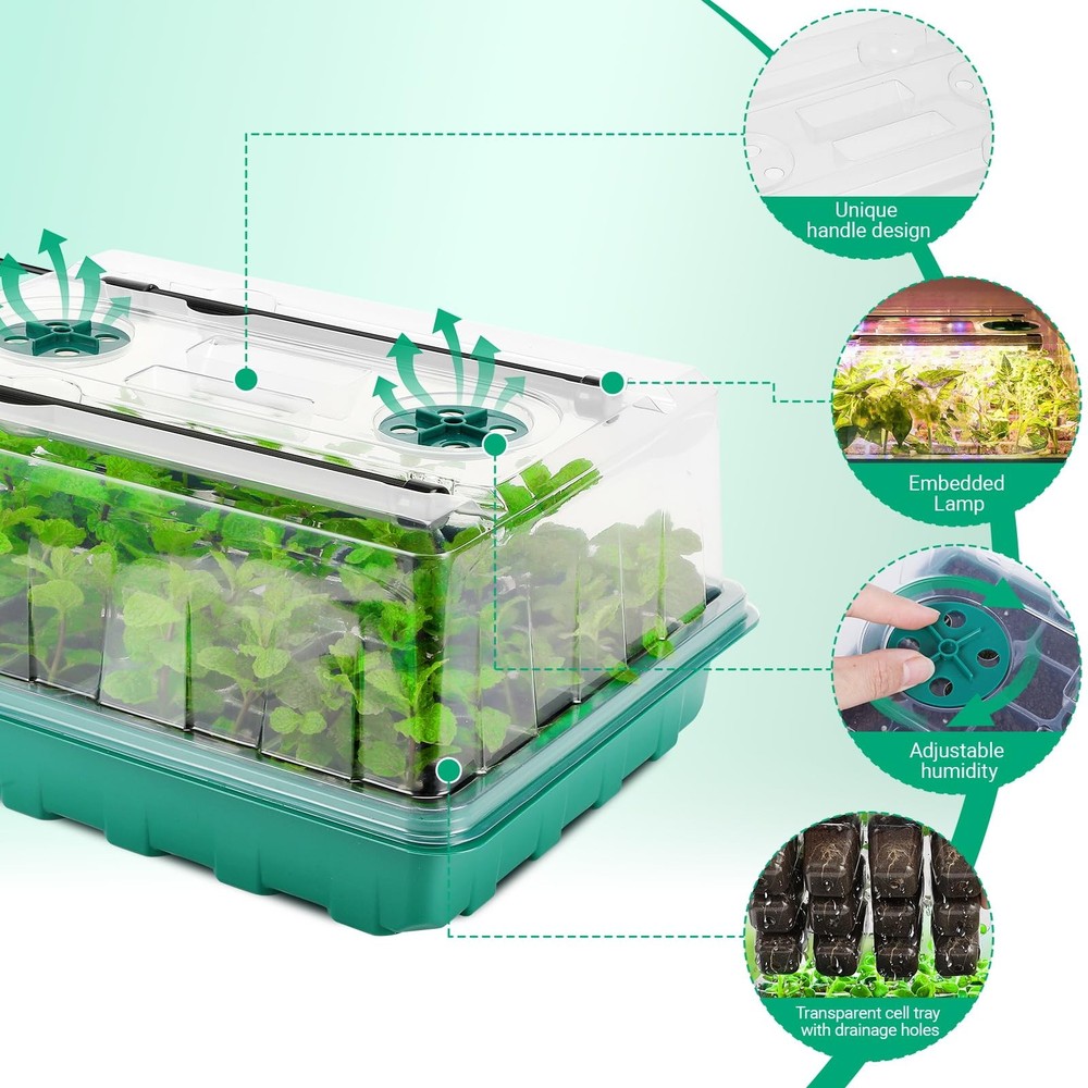 96 Cell Starter Tray with Grow Light, Starter Kit with Adjustable Humidity Do...
