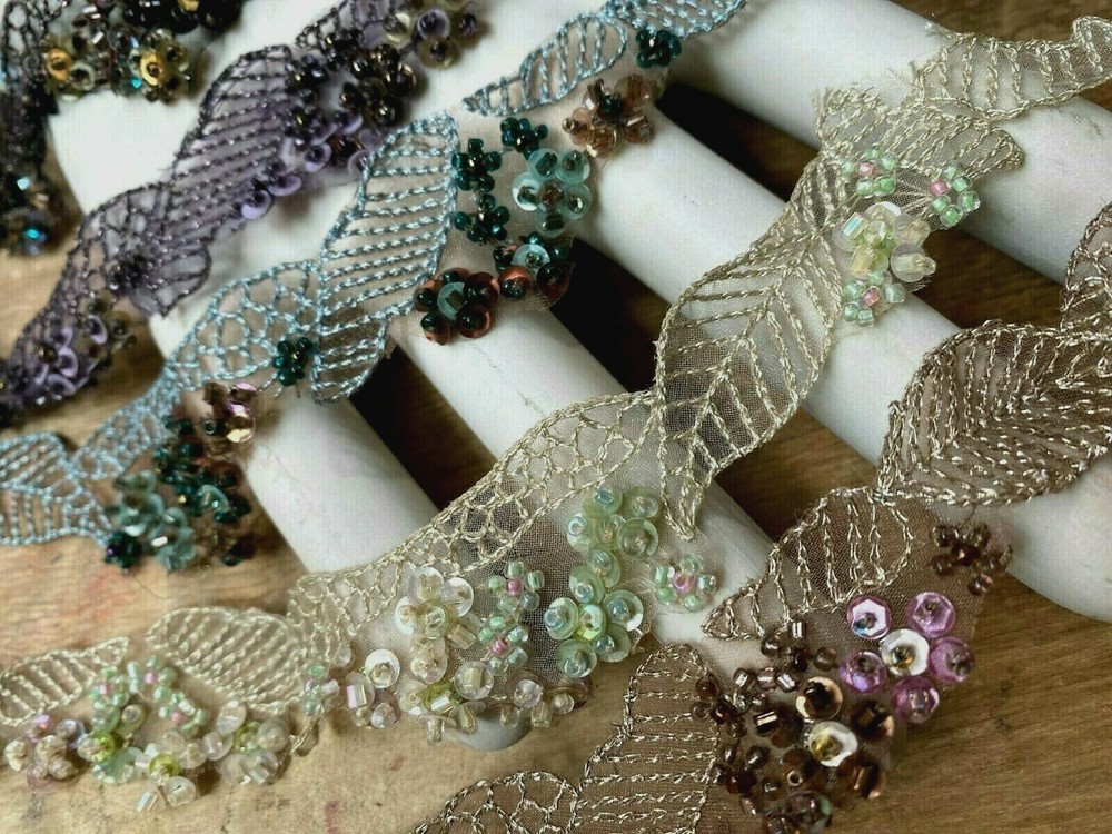 embroidered beads 9" hand sewn sequins strip 1pc assorted