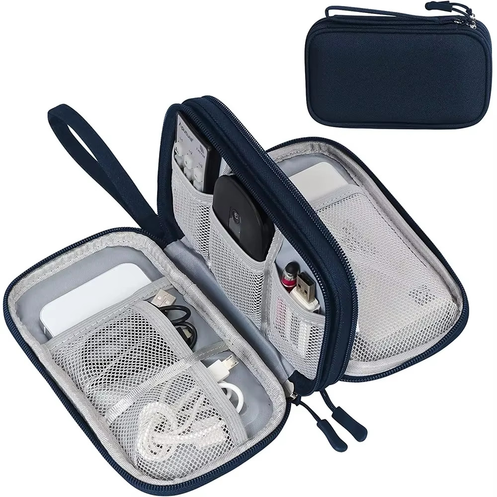 Portable Waterproof Electronics Organizer Double Layer Cable Storage Travel Case