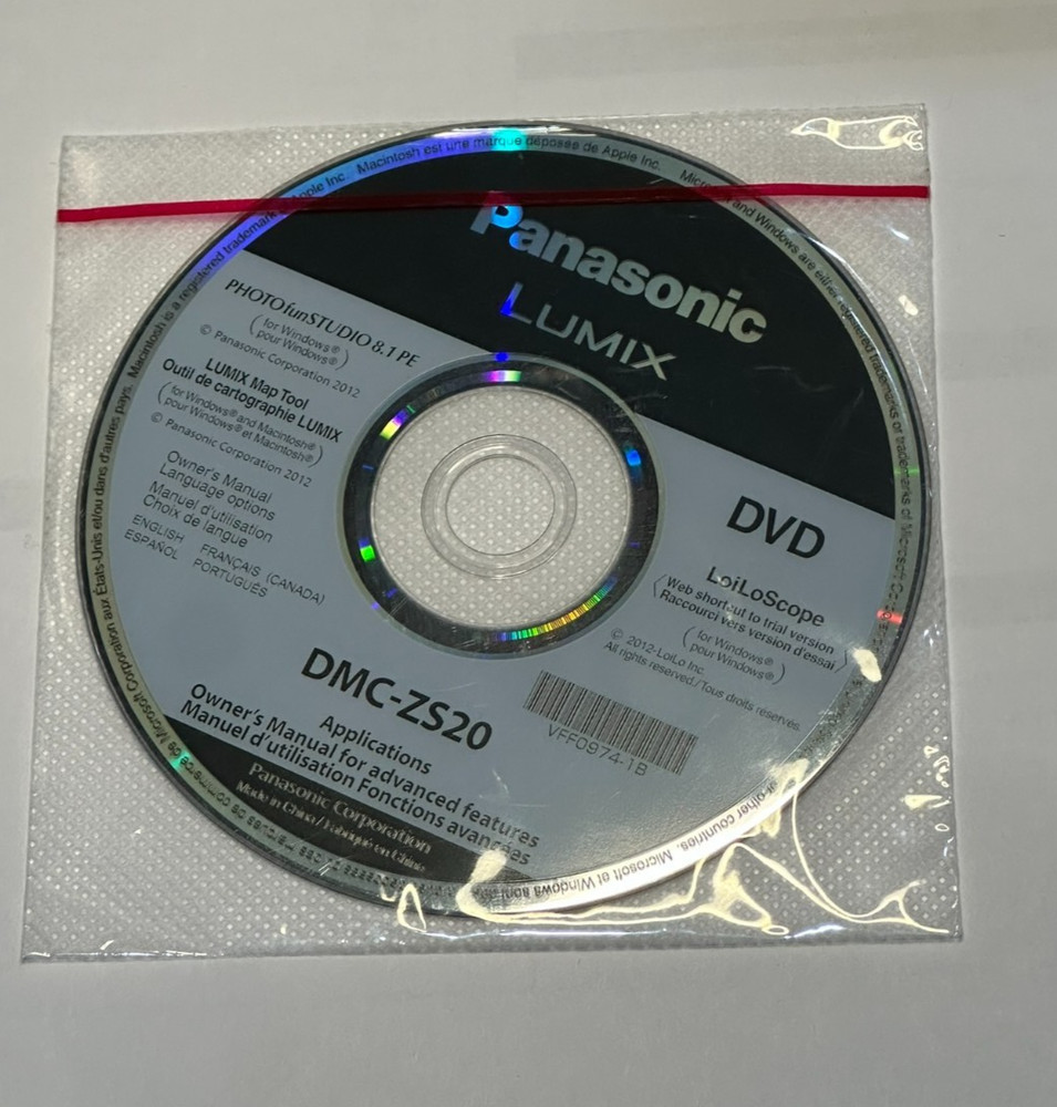 Panasonic DMC-ZS20 ZS20 Digital Camera Software Application Disc