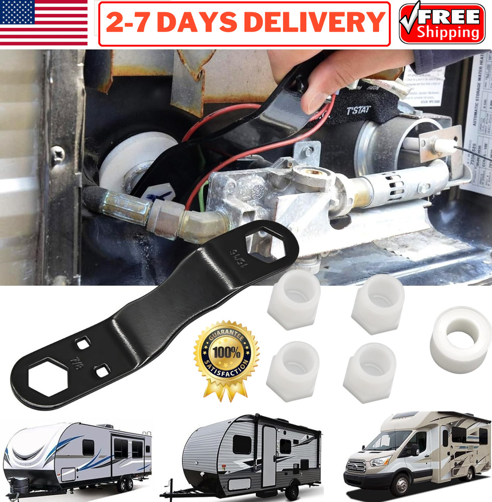Water Heater Drain Plugs & Angled Wrench for RV Camper Fits 7/8" 15/16" 1/2" NPT