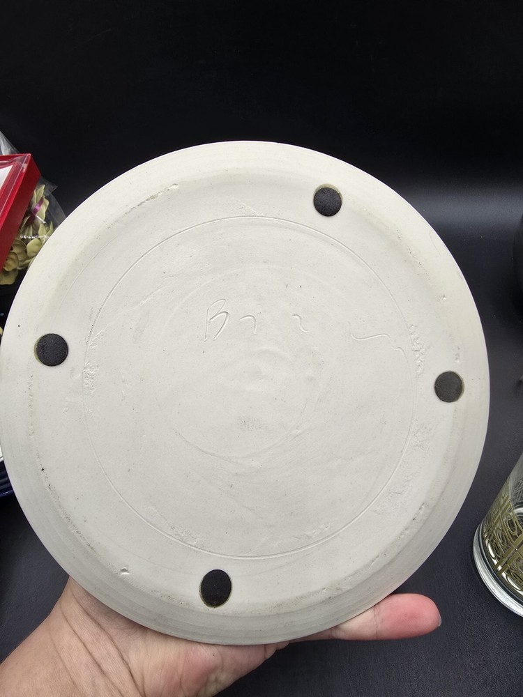 Studio Pottery Handmade Oil Lamp Base Glue Signed