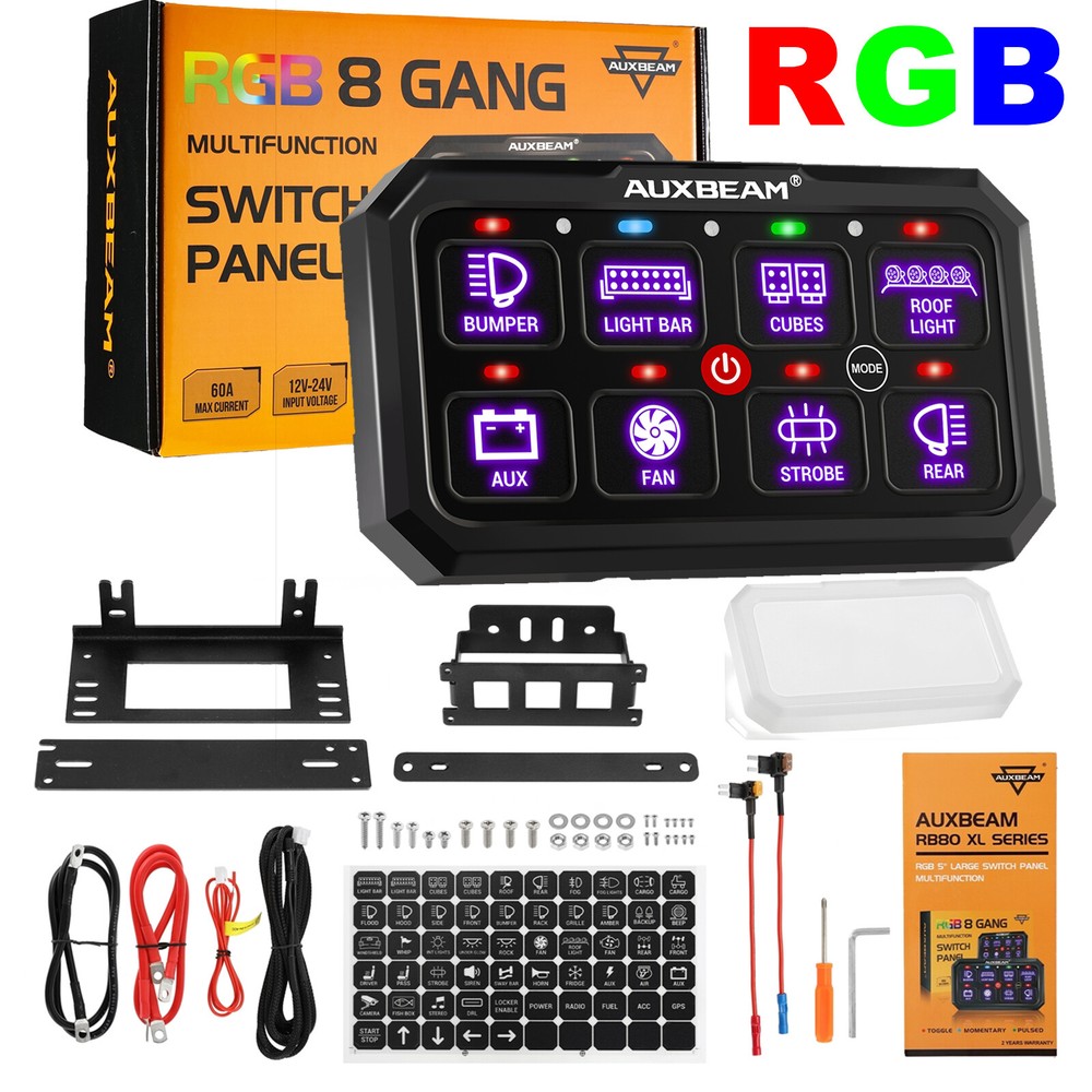 AUXBEAM RGB 8 Gang Switch Panel Light Control Multifunction Relay System ATV UTV
