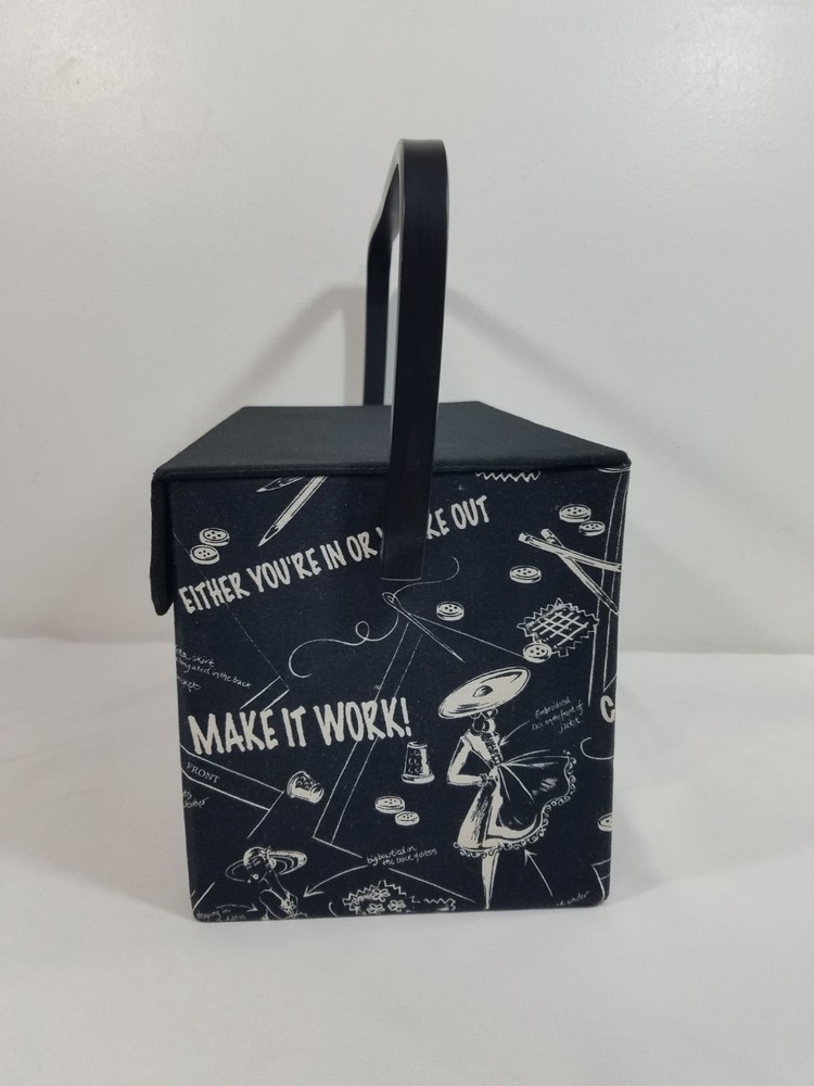 Project Runway Black & White Sewing Basket Case Organizer With Handle & Tray