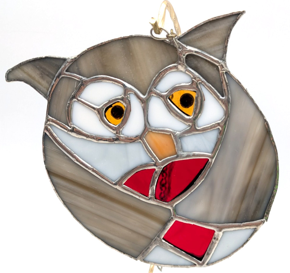 Stained Glass Owl Suncatcher Applied Eyes