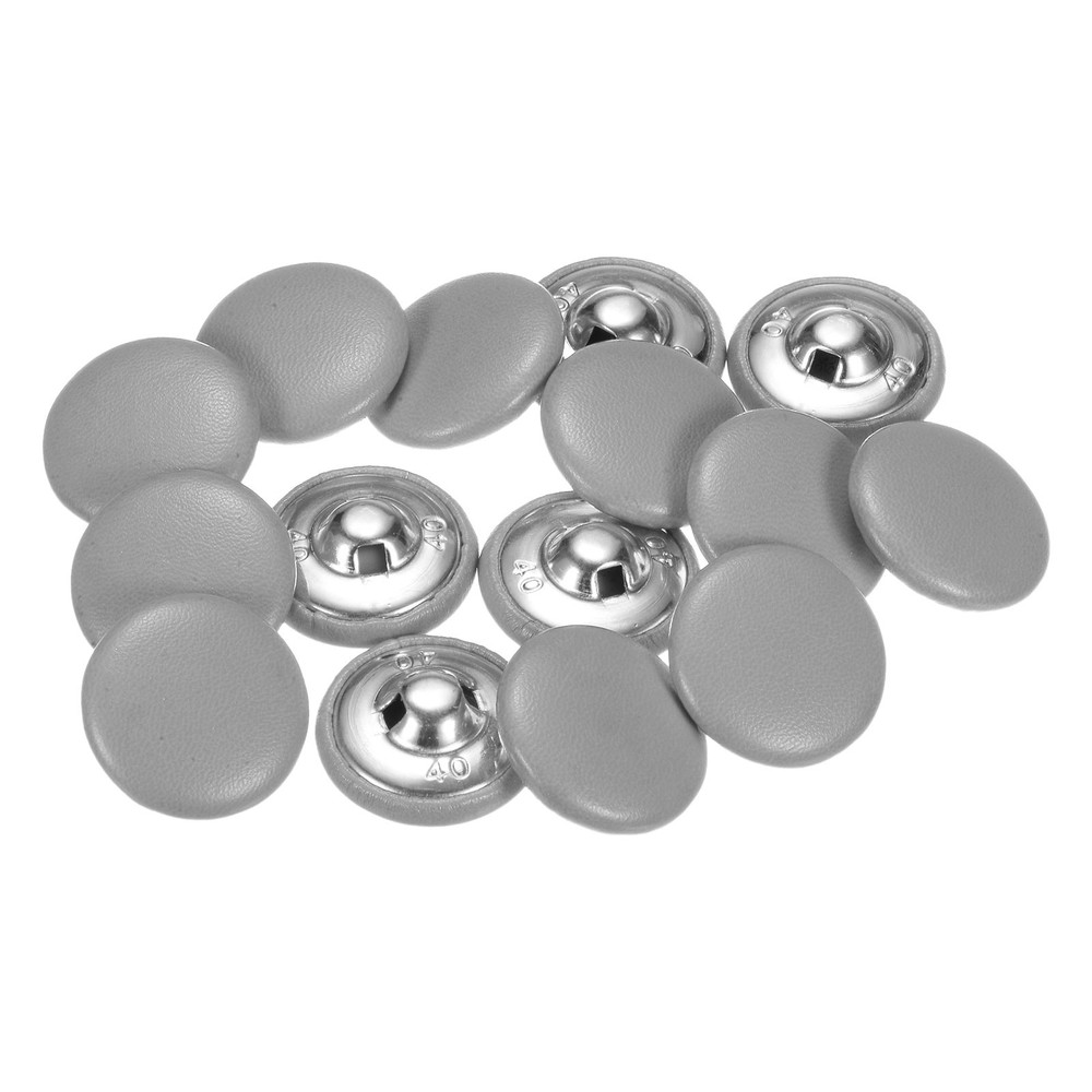 15pcs Leather Covered Button 25mm Metal Round Sewing Buttons, Grey