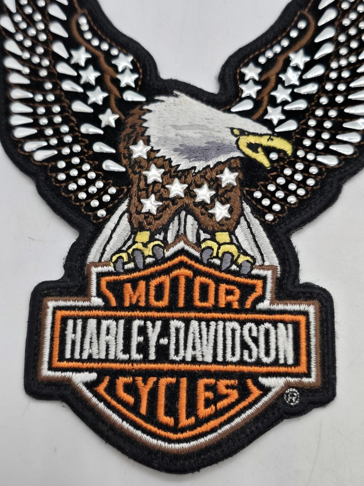 VINTAGE HARLEY DAVIDSON MC CHROME SILVER STUDED EAGLE PATCH UP WING