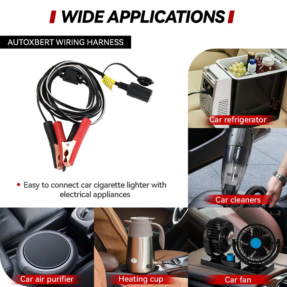 Battery To Cigarette Lighter Adapter Socket Alligator Clip Clamp 10ft Cable 12V/