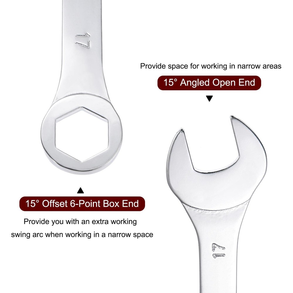 Thin Combination Wrench with Offset 6-Point End and Angled Open End 17mm