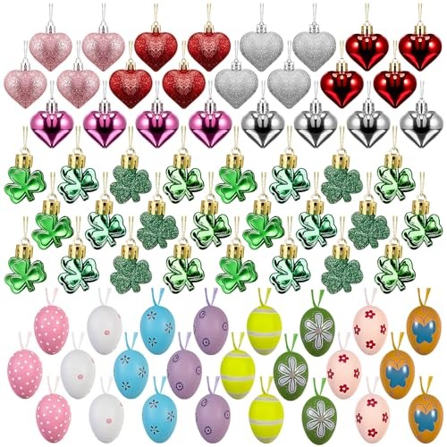 72 Pcs Easter Ornaments for Tree Valentines Day Tree Plastic Glitter Style