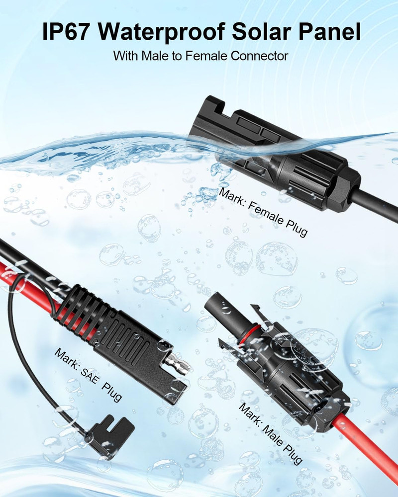 Solar Panel Connector to SAE Adapter Cable, 20FT 10AWG Solar Extension Cable wit