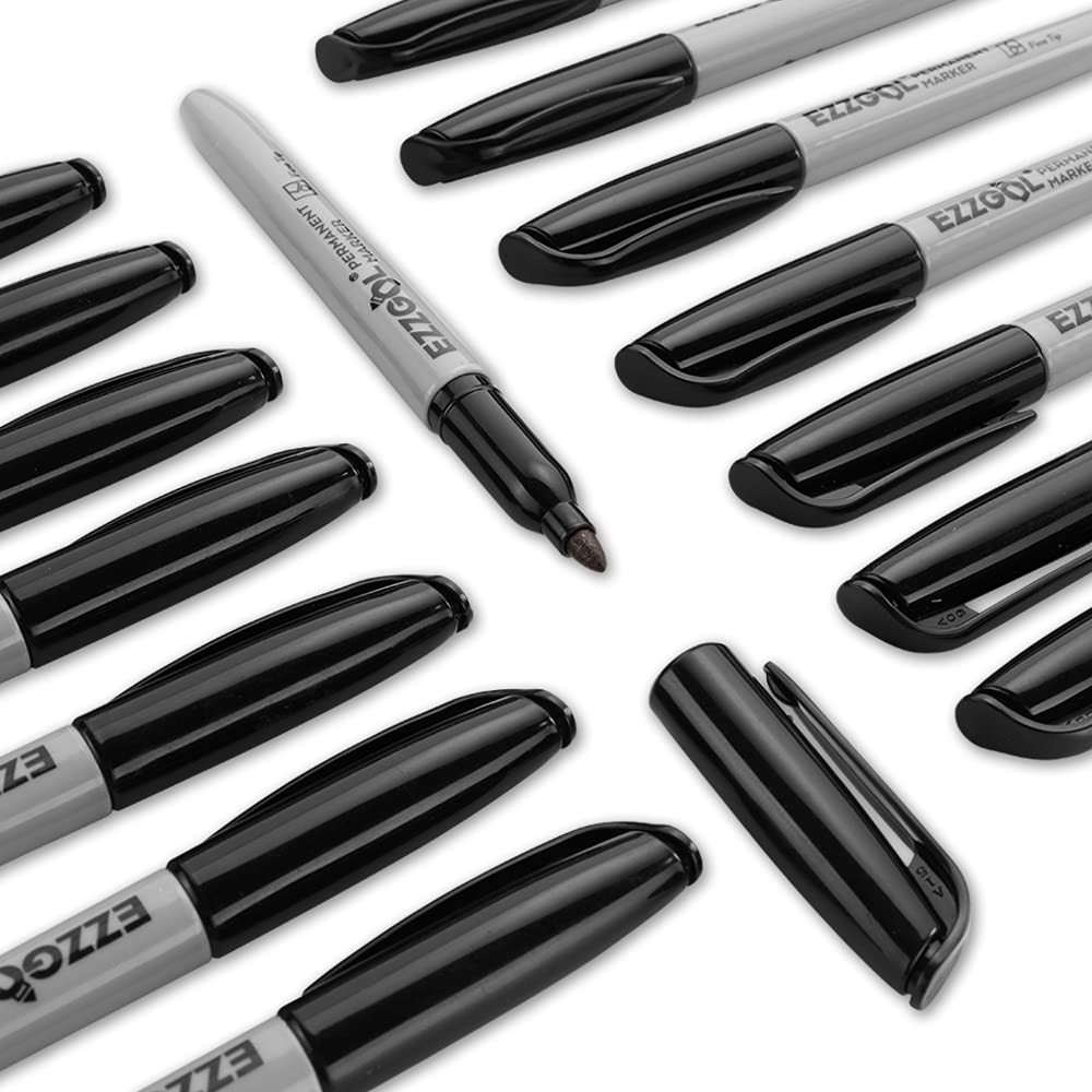 Ezzgol Permanent Markers Bulk, 72 Pack Black Permanent Marker Set, Fine Tip, ...