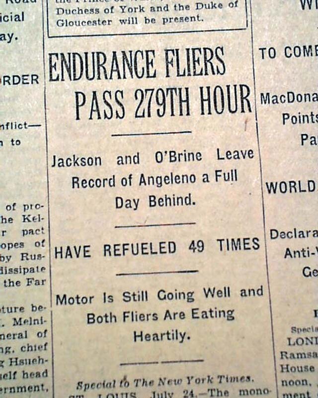 Curtiss Robin St. Louis Airplane Monoplane Flight Endurance Record1929 Newspaper