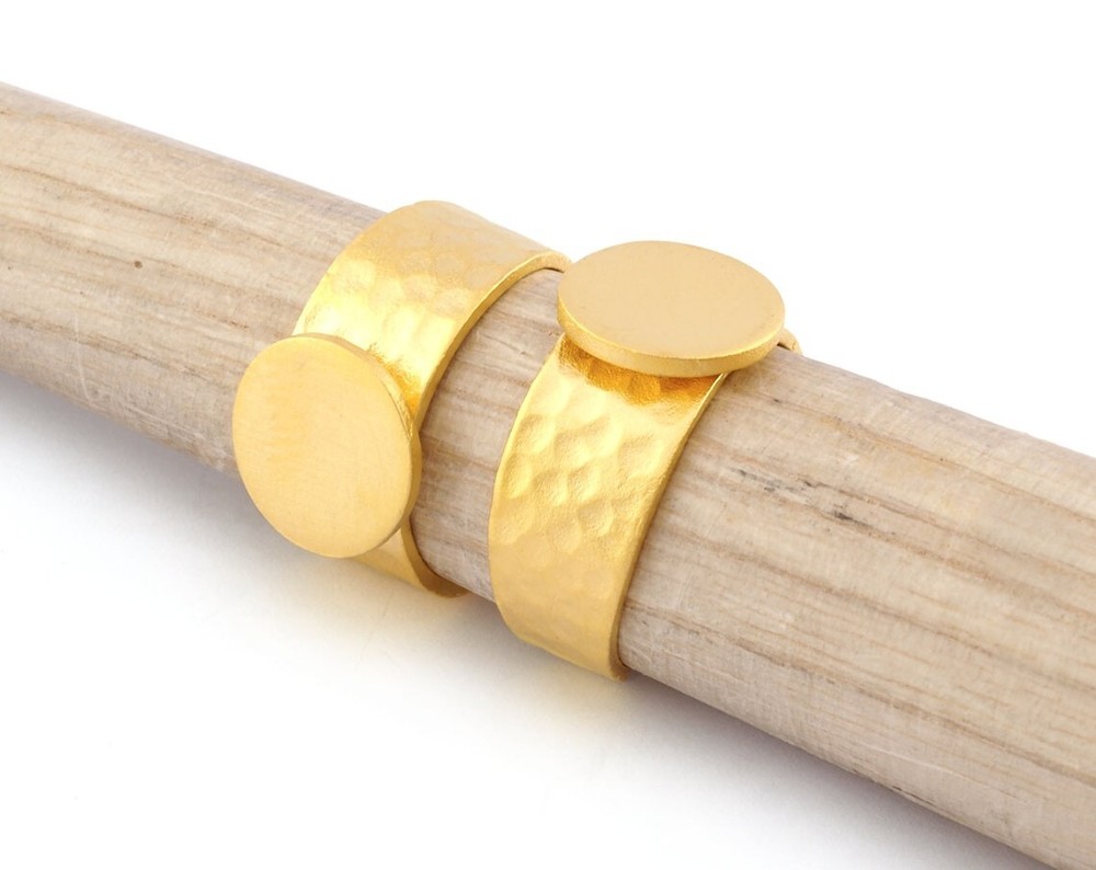 Signet Ring Hammered Adjustable Blank - Matte Gold Plated Brass 5010
