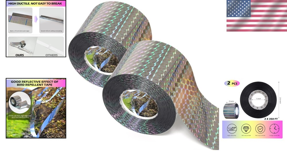 Wildlife-Friendly 700FT Reflective Bird Tape - 2 Rolls for Maximum Coverage