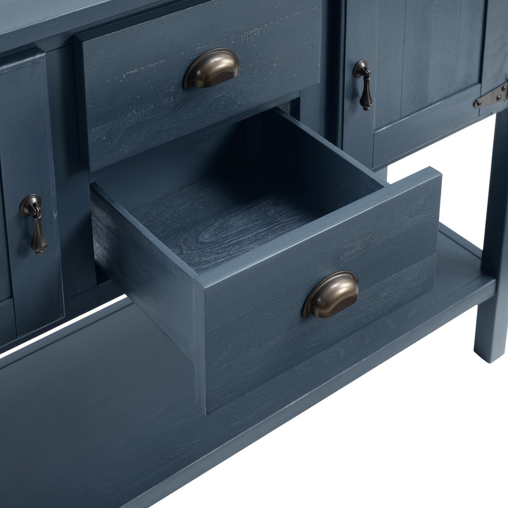 Solid Wood Sideboard Console Table w/ 2 Drawers, Cabinet, Navy Blue