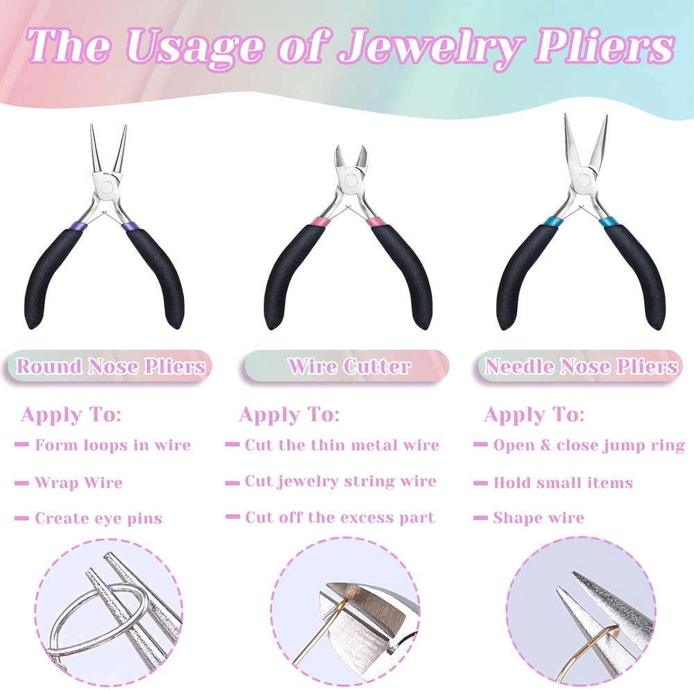 Jewelry Pliers Set, 3Pcs Jewelry Making Tools Kit Includes Needle Nose Pliers,