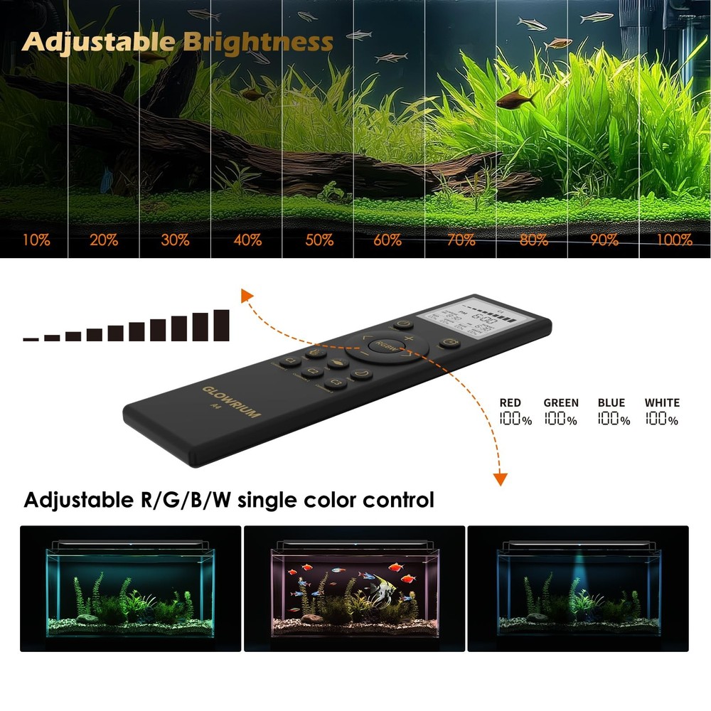GLOWRIUM LED Aquarium Light with Remote, Full Spectrum Fish Tank Light with Auto