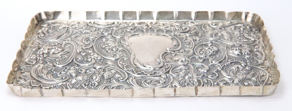 Antique Sterling Silver English Repousse Tray