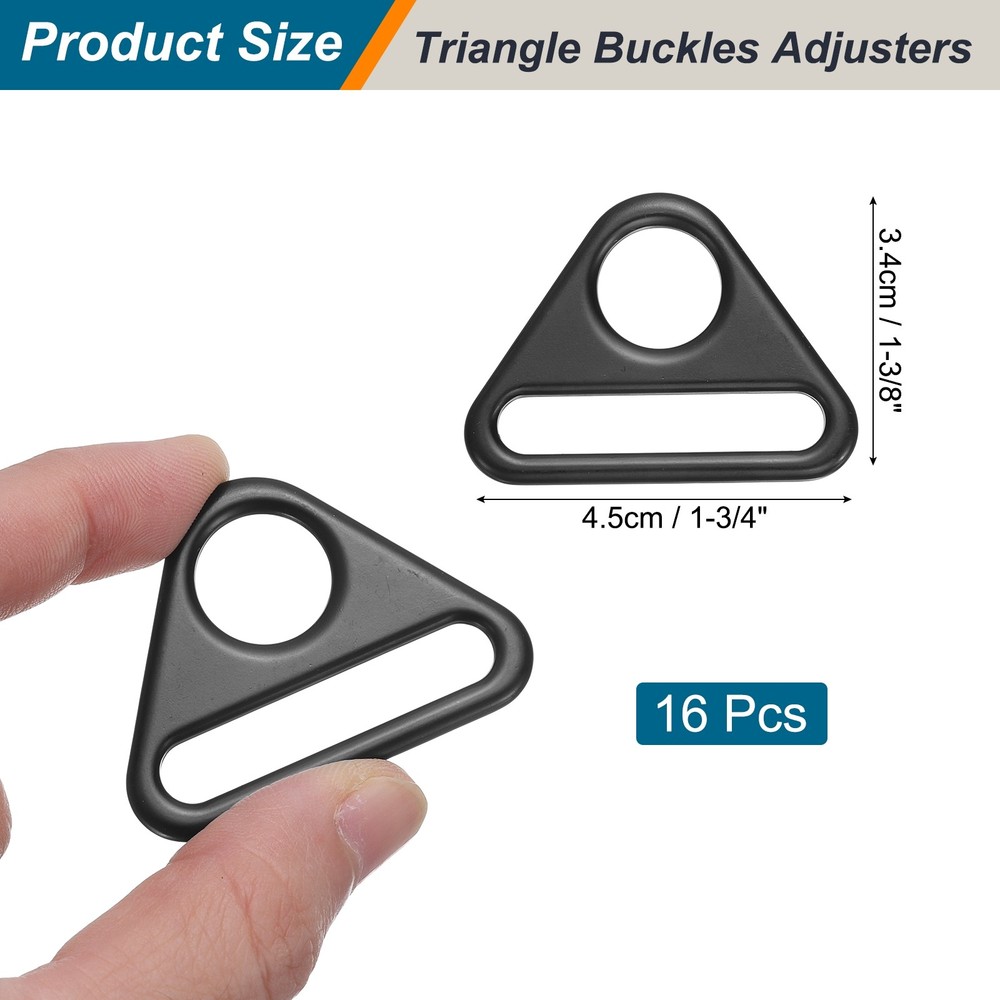 16 Pcs 1 3/4 Inch Triangle Buckles Adjuster Triangle D Rings Strap, Black