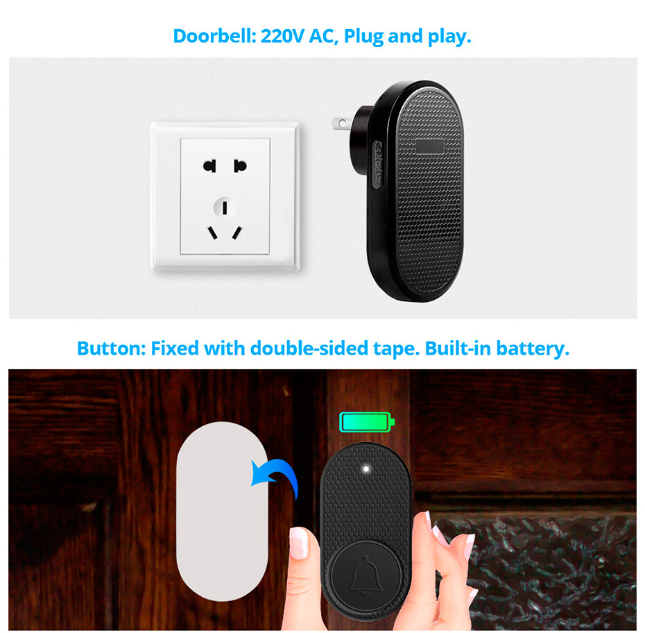 Waterproof Wireless Doorbell Adjustable Volume 1000FT Plugin Receiver 33 Chime